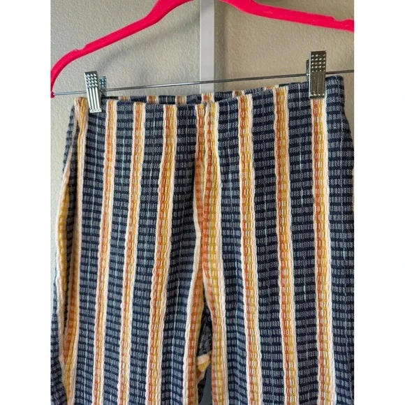 Free People XS Striped Flare Pants Blue Orange Textured High Waist Boho Retro - Picture 4 of 10